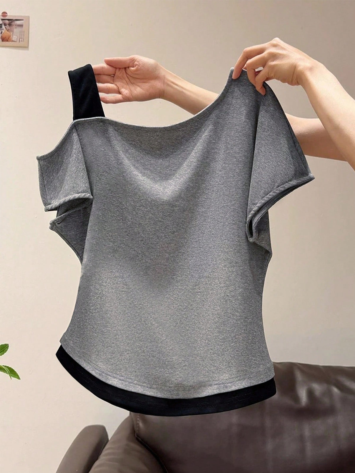 Women's Oblique Shoulder 2 In 1 Short Sleeve T-Shirt, Summer