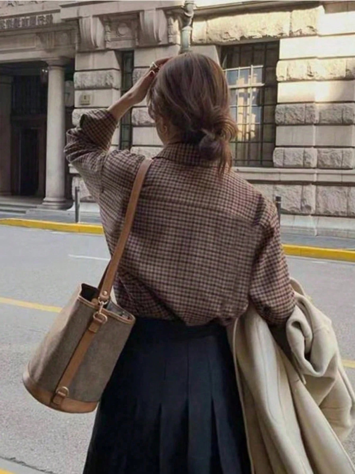 Women's Plaid Drop Shoulder Casual Commuter Shirt, Autumn,Long Sleeve Tops Spring