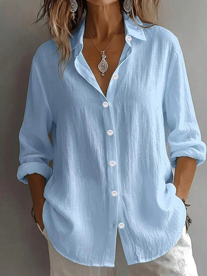 Women's Plus Size Solid Color Long Sleeve Collared Button Front Shirt Blouse White, Work To Weekend
