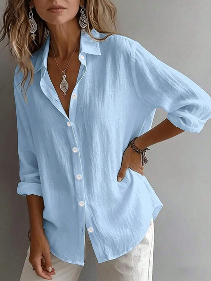 Women's Plus Size Solid Color Long Sleeve Collared Button Front Shirt Blouse White, Work To Weekend