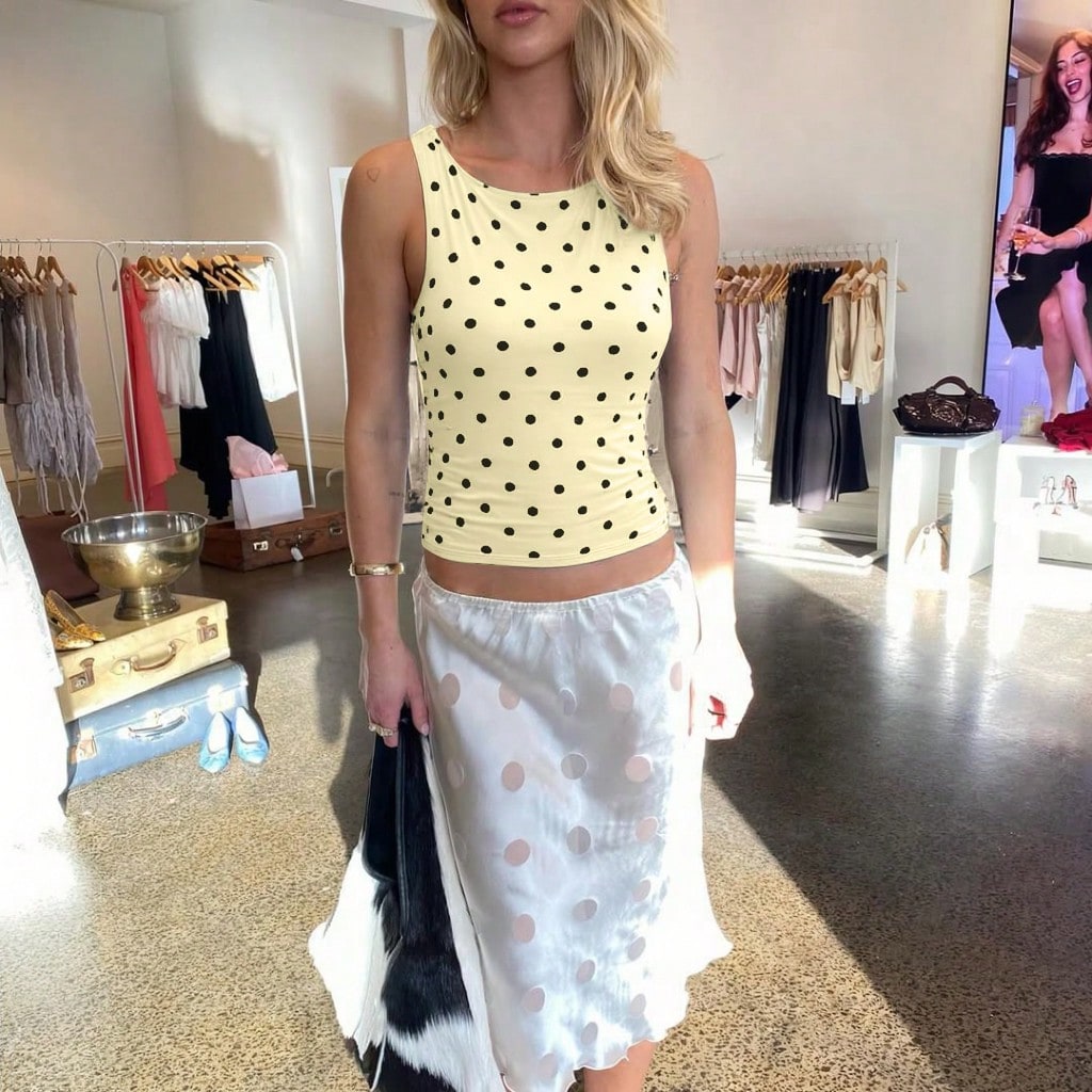 Women's Polka Dot Sleeveless Camisole Crop Top, Sexy Fashion Casual Streetwear Clubwear For Summer