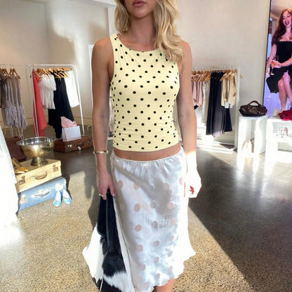 Women's Polka Dot Sleeveless Camisole Crop Top, Sexy Fashion Casual Streetwear Clubwear For Summer