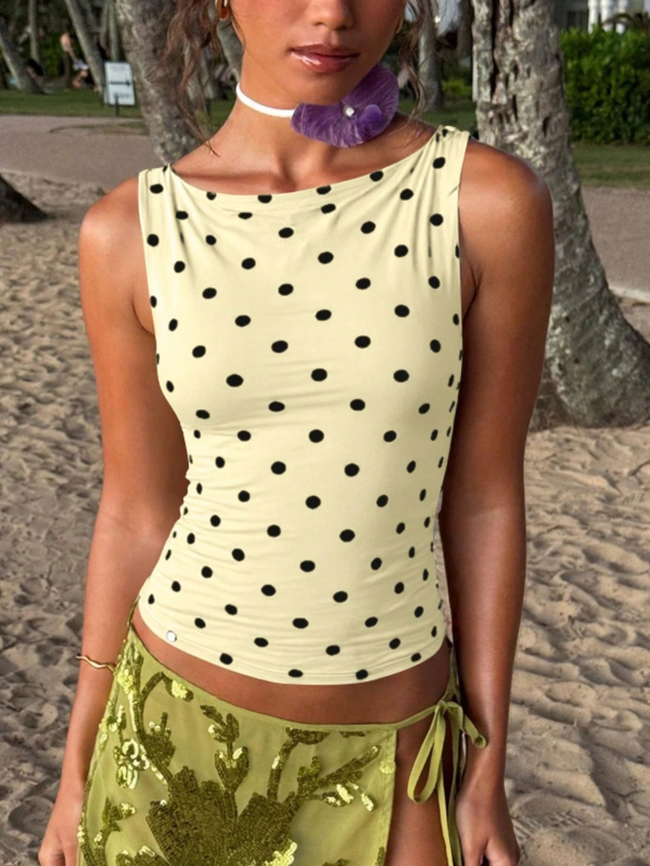 Women's Polka Dot Sleeveless Camisole Crop Top, Sexy Fashion Casual Streetwear Clubwear For Summer
