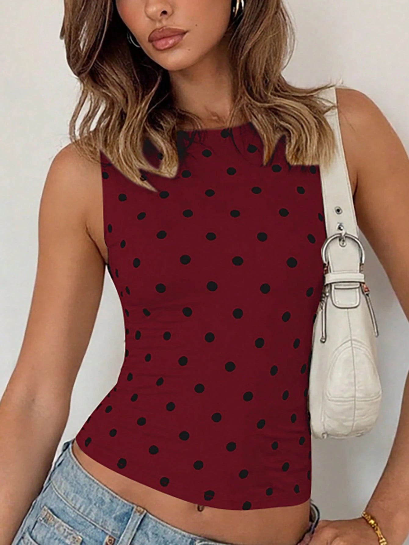 Women's Polka Dot Sleeveless Camisole Crop Top, Sexy Fashion Casual Streetwear Clubwear For Summer