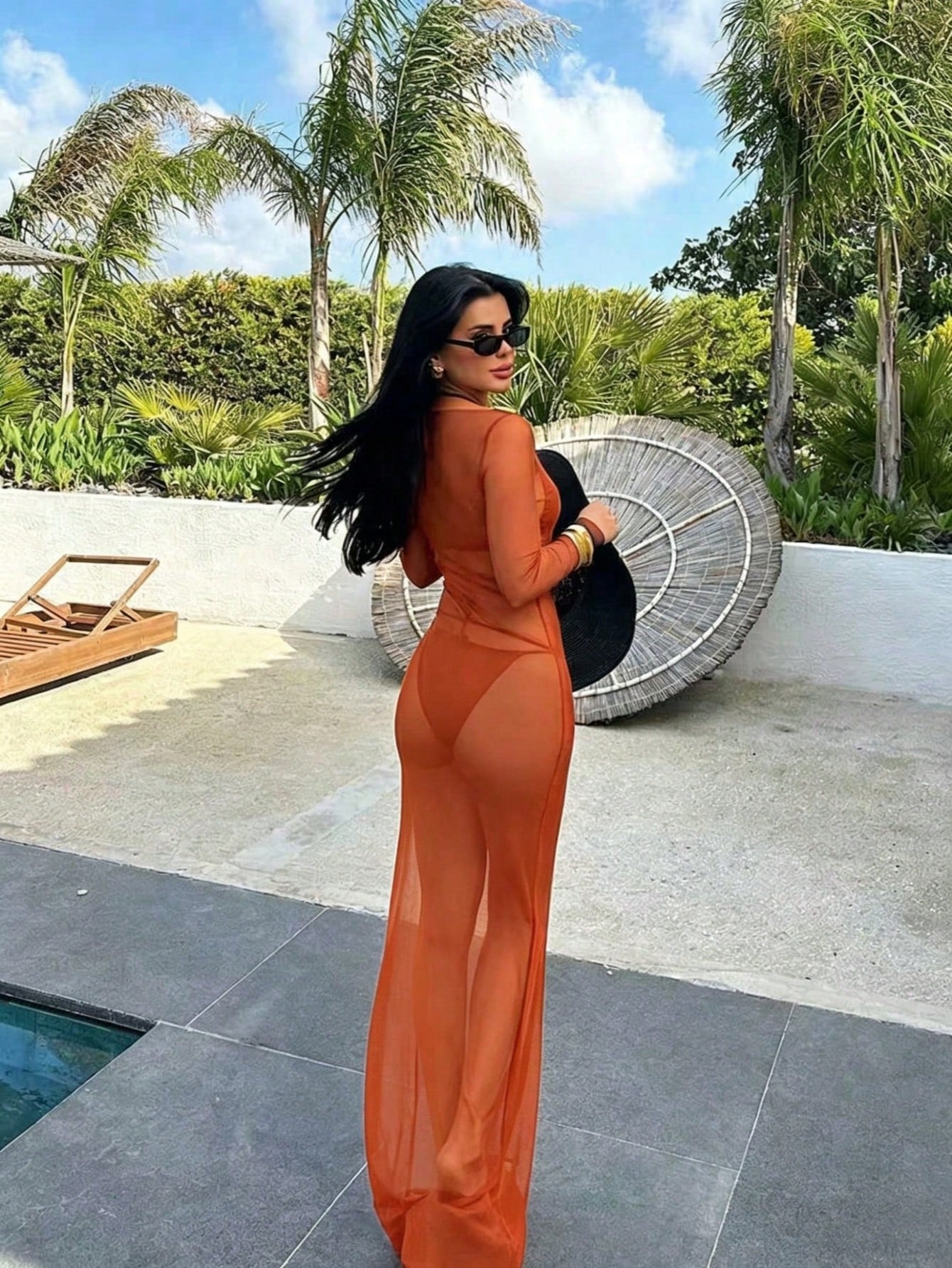 Women's Sexy Bodycon Mesh Sheer Off-Shoulder Long Sleeve Dress, Summer Elegant, Aesthetic