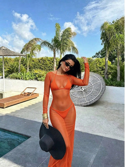 Women's Sexy Bodycon Mesh Sheer Off-Shoulder Long Sleeve Dress, Summer Elegant, Aesthetic