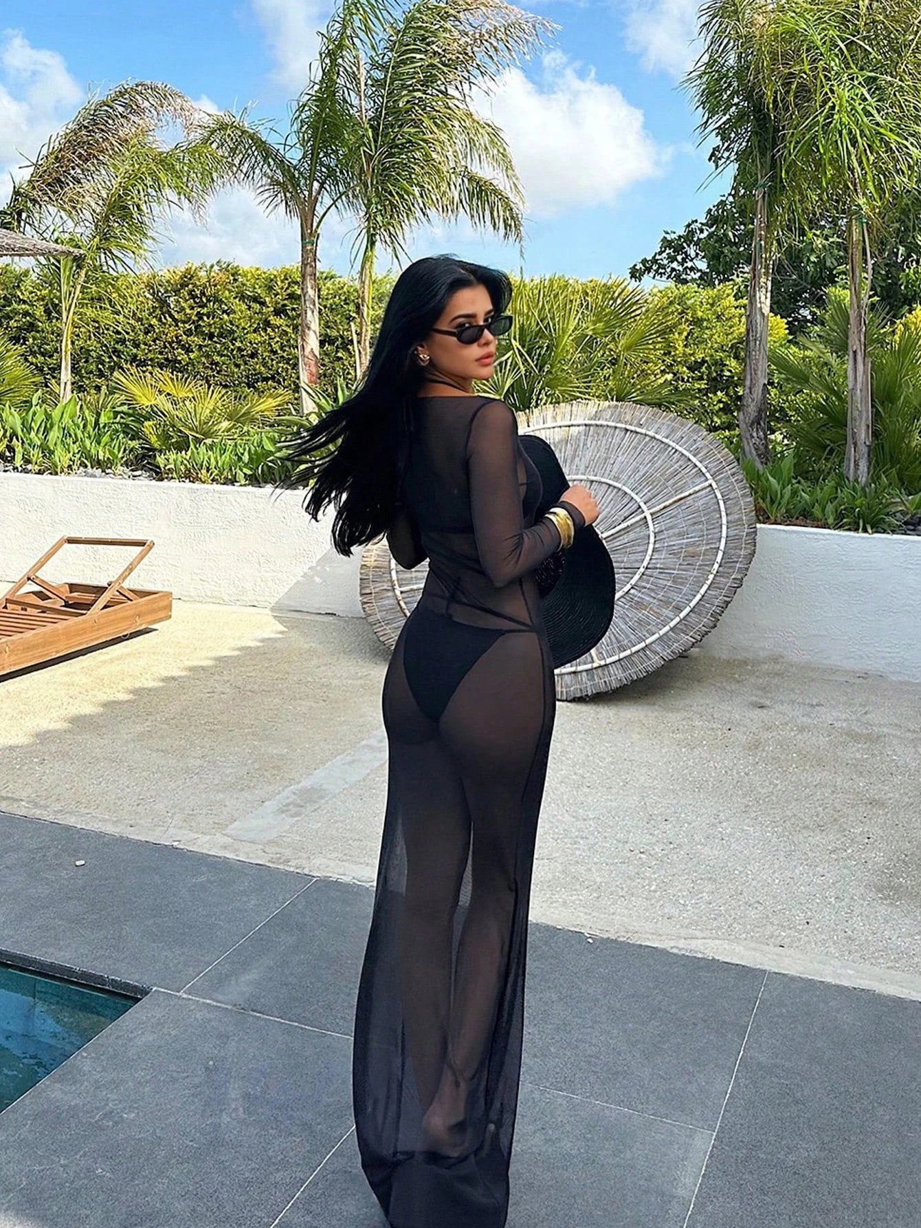 Women's Sexy Bodycon Mesh Sheer Off-Shoulder Long Sleeve Dress, Summer Elegant, Aesthetic