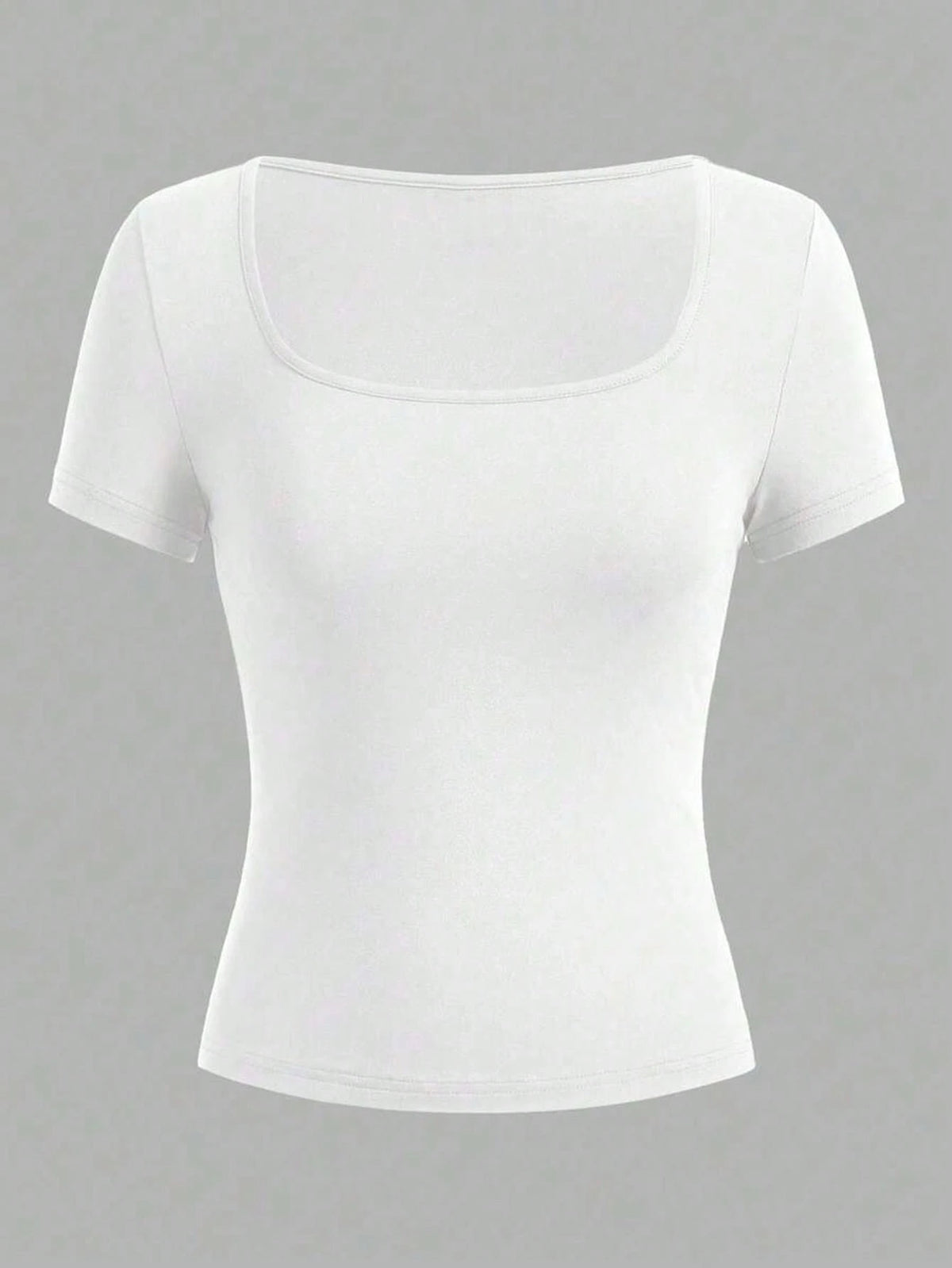 Women's Sexy Fitted Short Sleeve Top, Solid Color Square Neck Casual T-Shirt, Spring/Summer White
