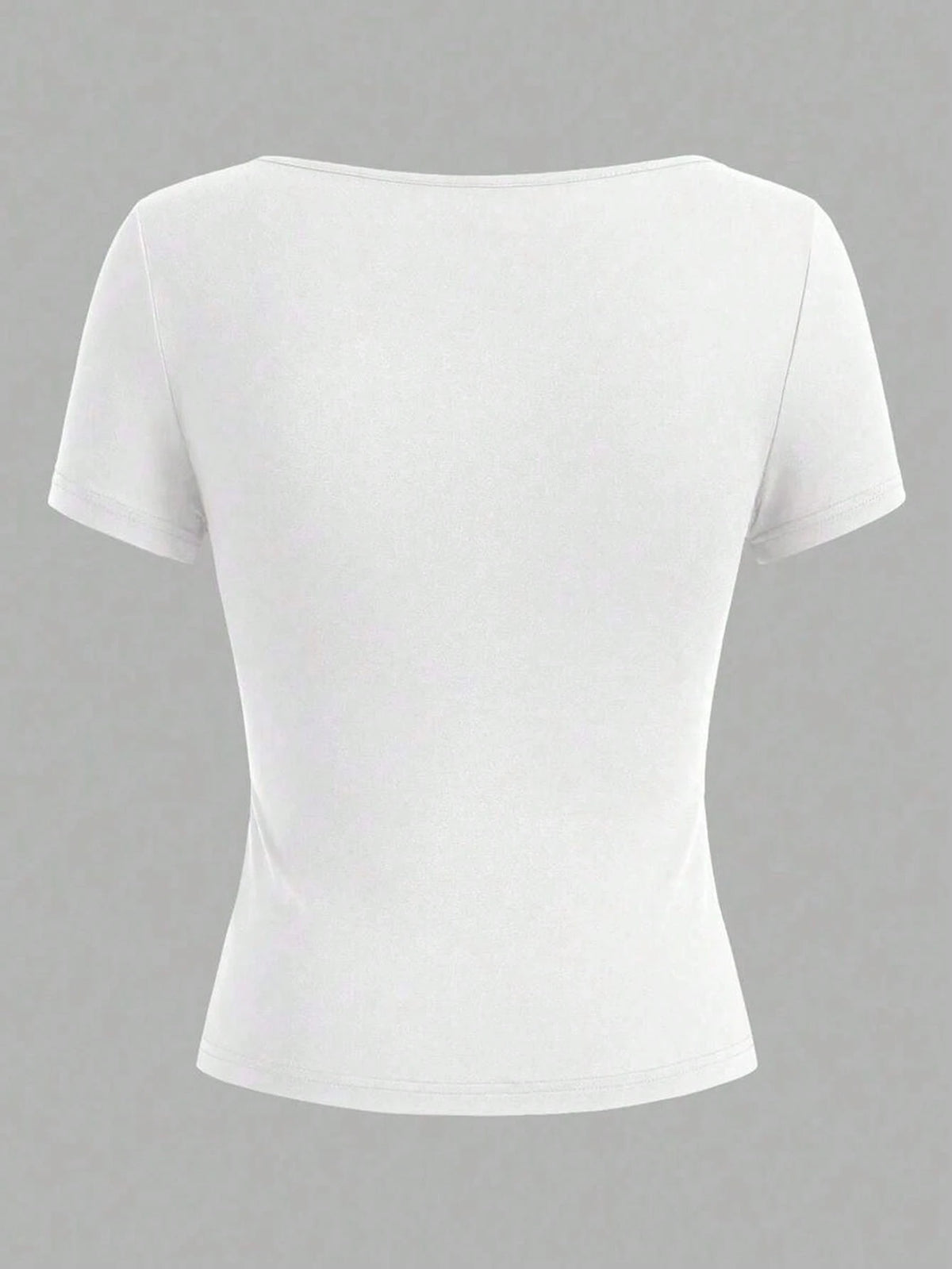 Women's Sexy Fitted Short Sleeve Top, Solid Color Square Neck Casual T-Shirt, Spring/Summer White