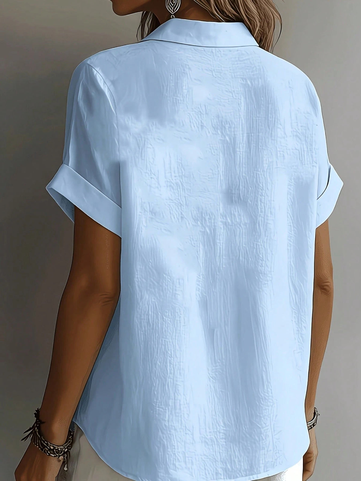 Women's Short Sleeve Blouse Loose Casual Shirt Literary Design White Summer