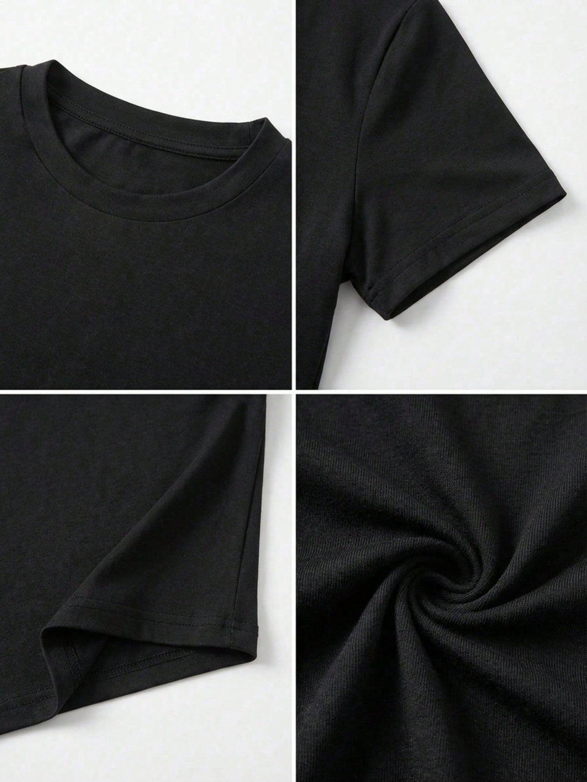 Women's Short Sleeve Crew Neck Fitted T-Shirt, Spring/Summer Casual Style, Women's Basic Top, Cropped Top, Outdoor Top Black