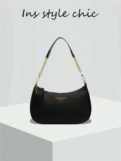 Women's Shoulder Bag  Made Of Solid Color PU Material, Decorated With Letter Accents, Bow, And Pearl Pendant, Cream Bag