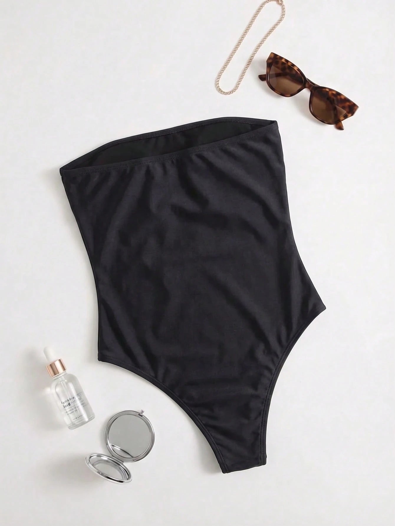 Women's Simple Solid Color Bandeau One-Piece Swimsuit, Suitable For Beach And Vacation Black Summer