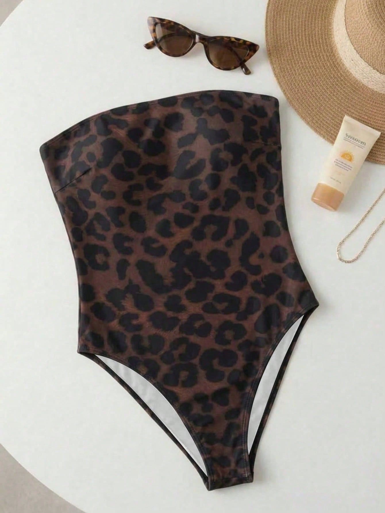 Women's Simple Solid Color Bandeau One-Piece Swimsuit, Suitable For Beach And Vacation Black Summer