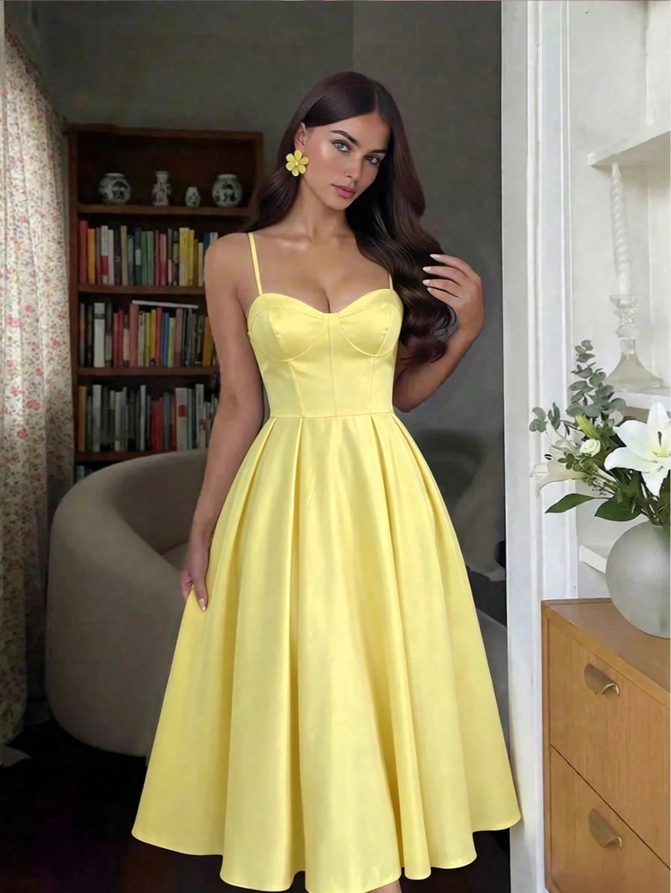 Women's Solid Color A-Line Backless Tie Waist Sexy Elegant Vacation Date Night Spring Summer Spaghetti Strap Dress Party Yellow