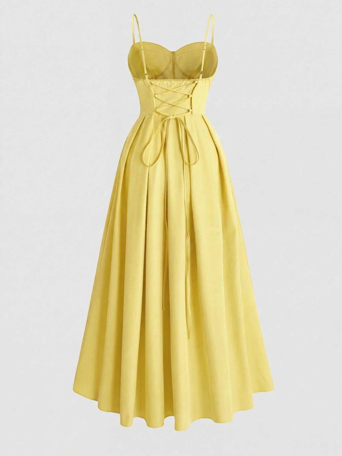 Women's Solid Color A-Line Backless Tie Waist Sexy Elegant Vacation Date Night Spring Summer Spaghetti Strap Dress Party Yellow