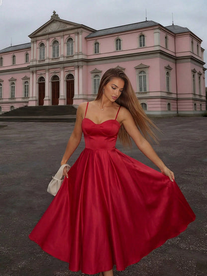 Women's Solid Color A-Line Backless Tie Waist Sexy Elegant Vacation Date Night Spring Summer Spaghetti Strap Dress Party Yellow