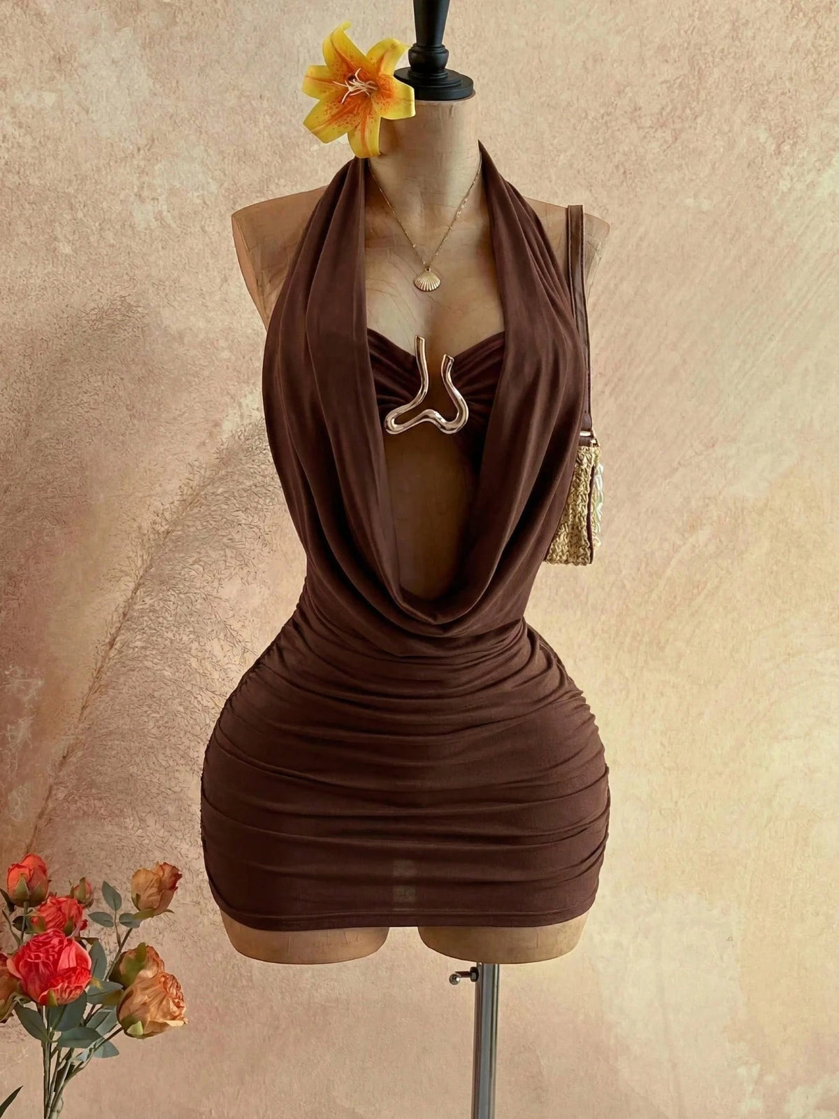 Women's Solid Color Halter Neck Pleated Sexy Tropical Date Beach Vacation Night Out Club Pool Party Mini Dress Baby Blue Summer,No Breast Pads