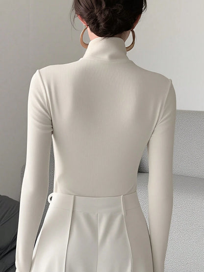 Women's Solid Color Knitted Cross Design Stand Collar Base Layer T-Shirt Top Office New Year Top Autumn/Winter New Arrival Casual