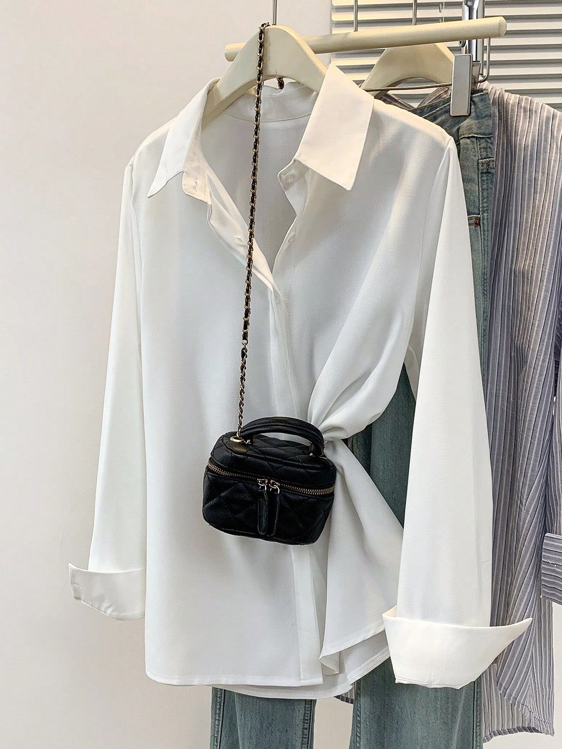 Women's Solid Color Long Sleeve Button-Up Shirt- Casual Office Weekend Top White