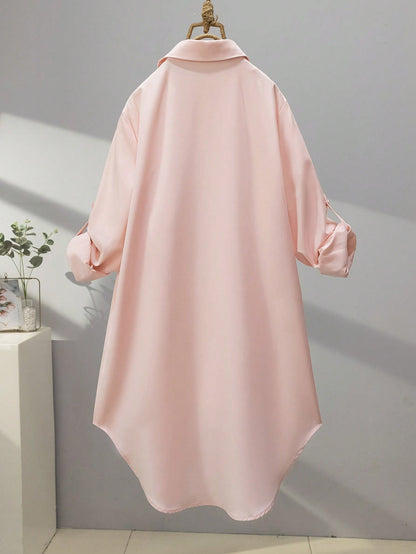 Women's Solid Color Long Sleeve Shirt, Fashionable For Summer Spring