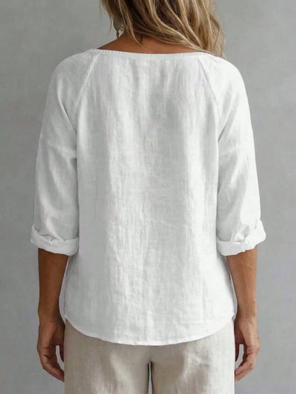 Women's Solid Color Loose Casual Square Neck Half-Button Shirt White, Boho