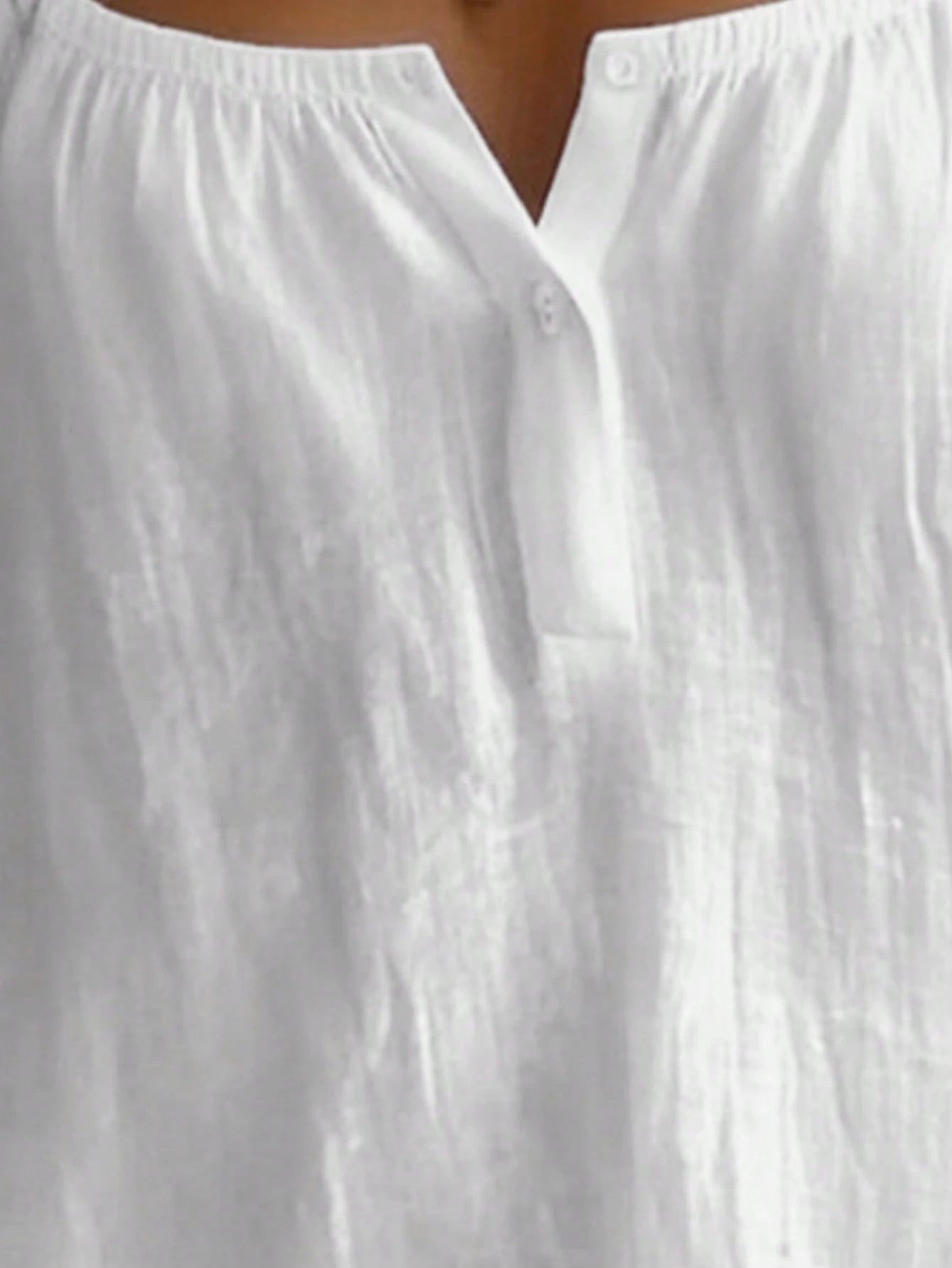 Women's Solid Color Loose Casual Square Neck Half-Button Shirt White, Boho