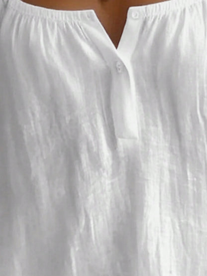 Women's Solid Color Loose Casual Square Neck Half-Button Shirt White, Boho