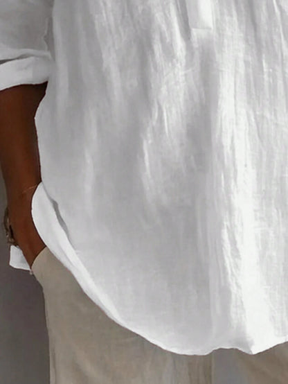 Women's Solid Color Loose Casual Square Neck Half-Button Shirt White, Boho