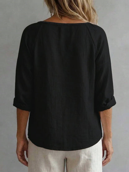 Women's Solid Color Loose Casual Square Neck Half-Button Shirt White, Boho
