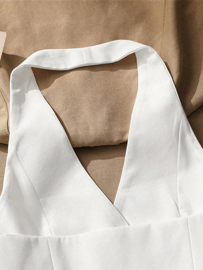 Women's Solid Color Minimalist Daily Button Halter Camisole Casual White Summer