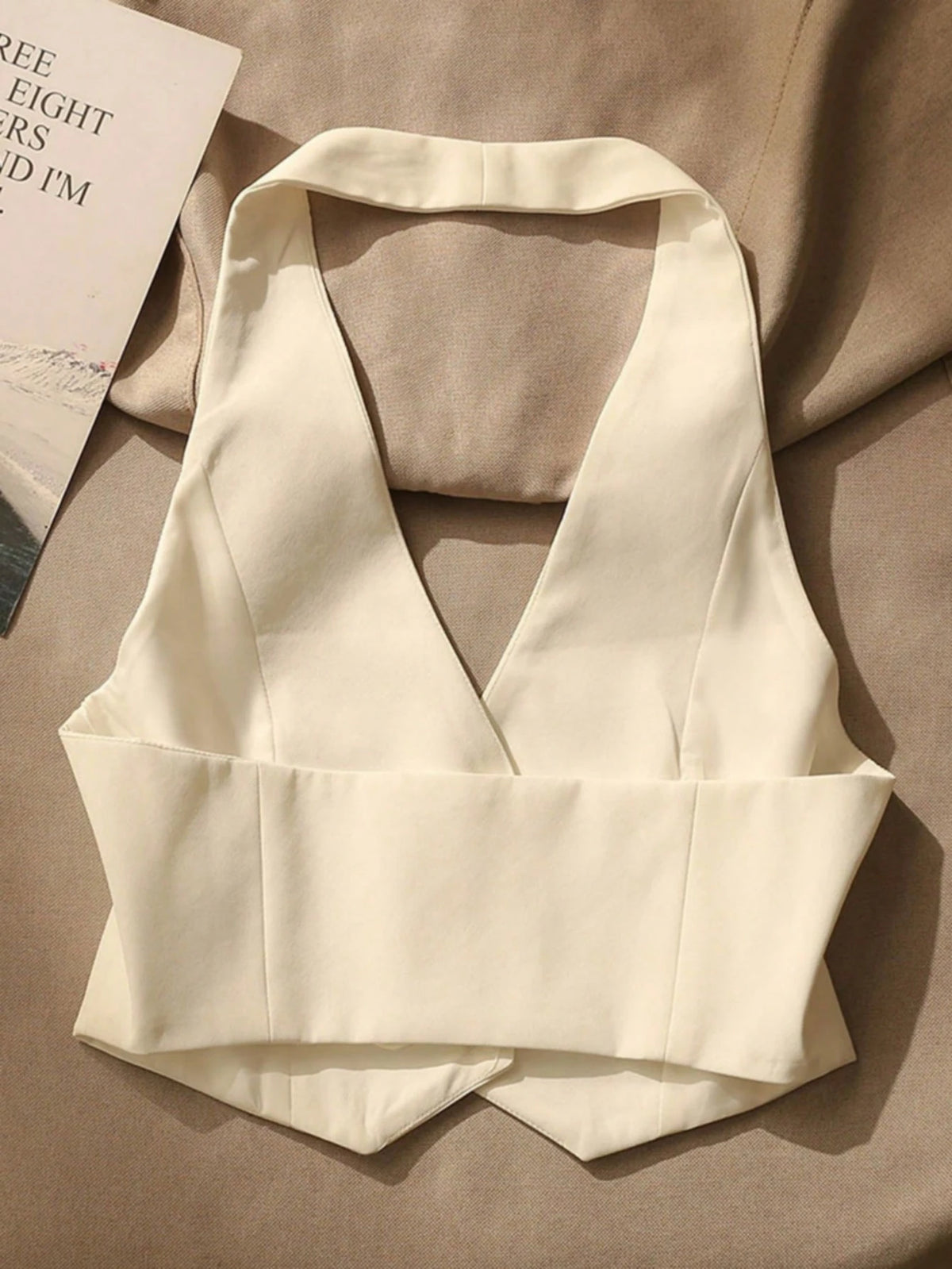 Women's Solid Color Minimalist Daily Button Halter Camisole Casual White Summer