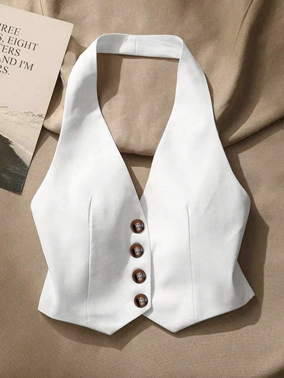 Women's Solid Color Minimalist Daily Button Halter Camisole Casual White Summer