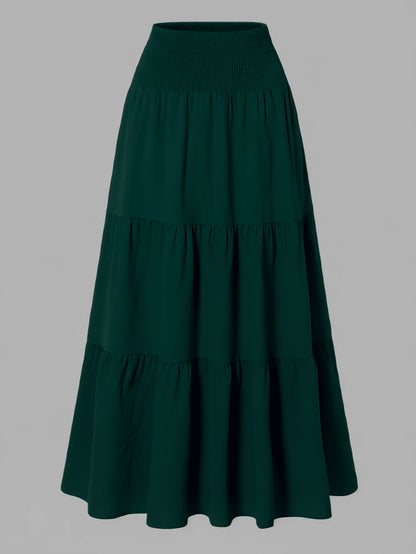 Women's Solid Color Minimalist Versatile Ruffle Hem Bubble Crinkle Feeling Semi-Sheer Skirt Summer