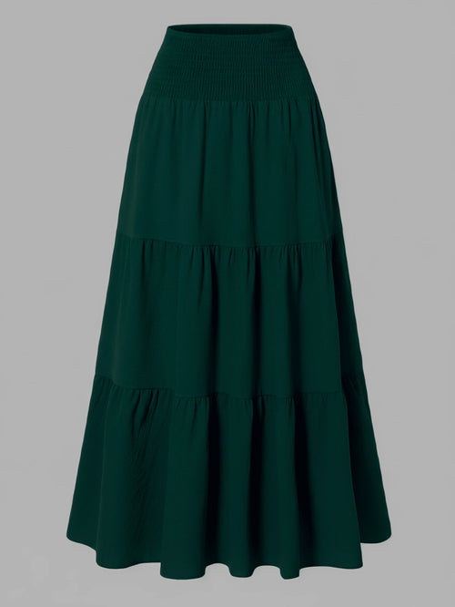 Women's Solid Color Minimalist Versatile Ruffle Hem Bubble Crinkle Feeling Semi-Sheer Skirt Summer