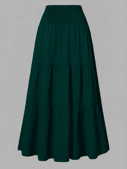 Women's Solid Color Minimalist Versatile Ruffle Hem Bubble Crinkle Feeling Semi-Sheer Skirt Summer