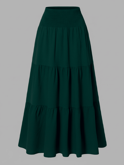 Women's Solid Color Minimalist Versatile Ruffle Hem Bubble Crinkle Feeling Semi-Sheer Skirt Summer