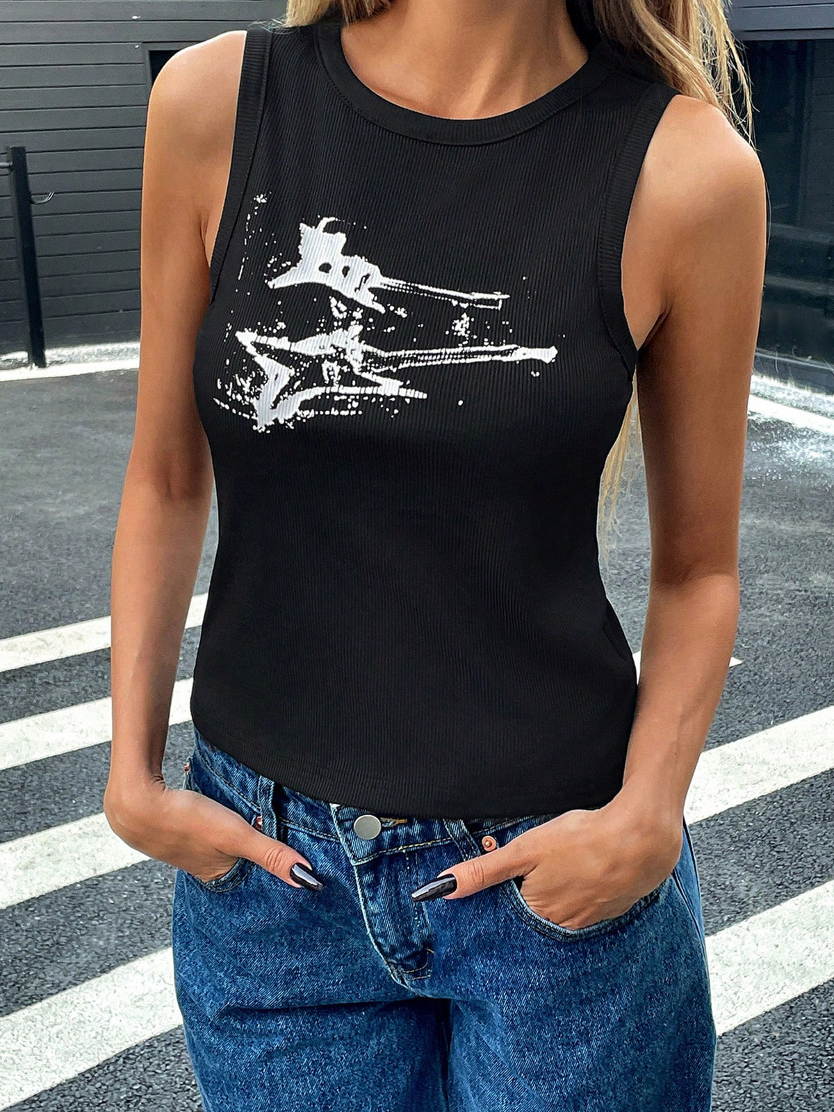 Women's Solid Color Minimalist Y2K Gothic 90s Street Guitar Music Retro Slim Fit Cropped Sleeveless Top Casual Vacation Black Summer