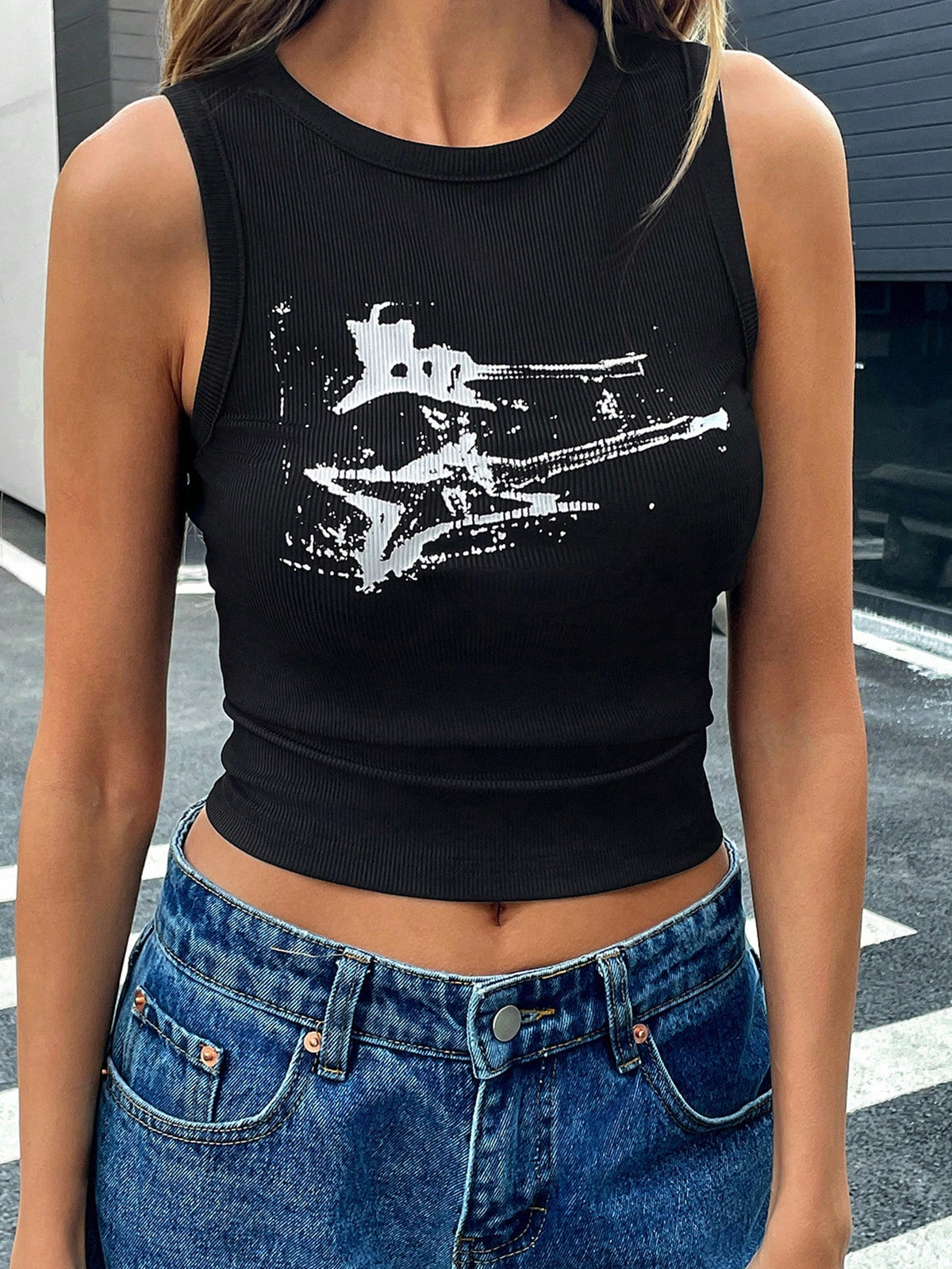 Women's Solid Color Minimalist Y2K Gothic 90s Street Guitar Music Retro Slim Fit Cropped Sleeveless Top Casual Vacation Black Summer