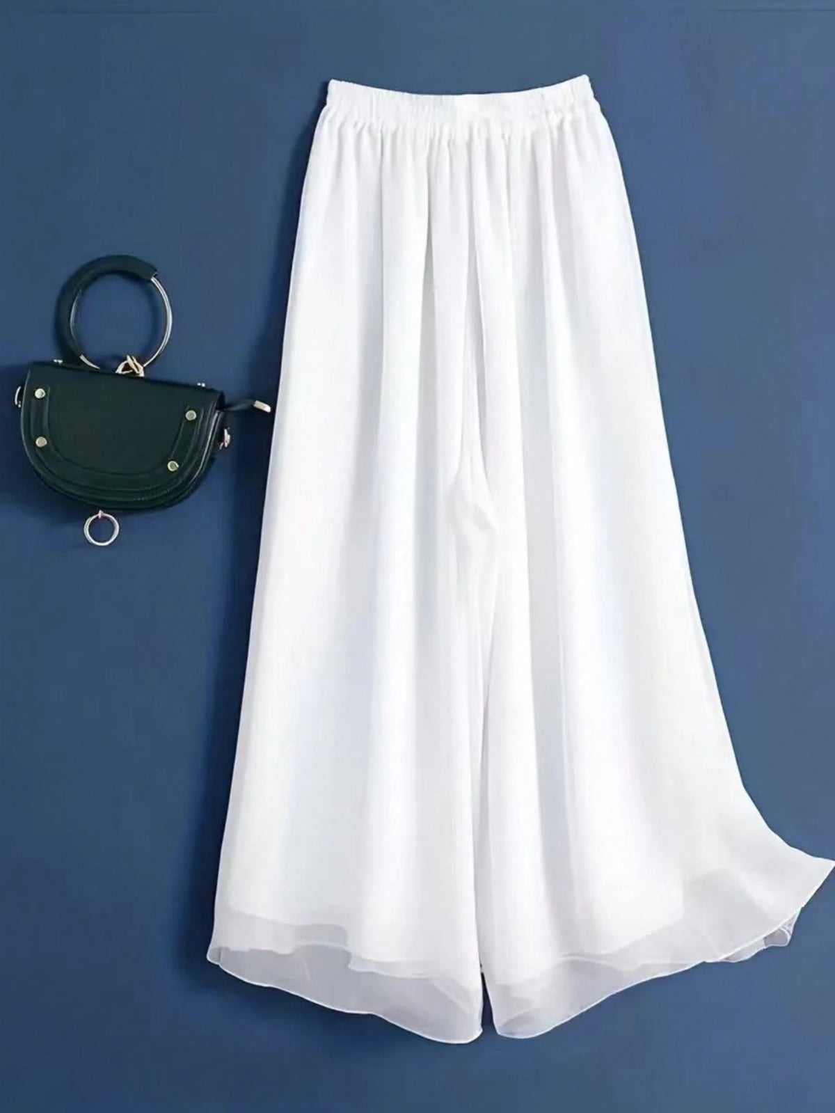 Women's Solid Color Sheer Chiffon Casual Loose High Waist Wide Leg Pants, Suitable For Spring/Summer White