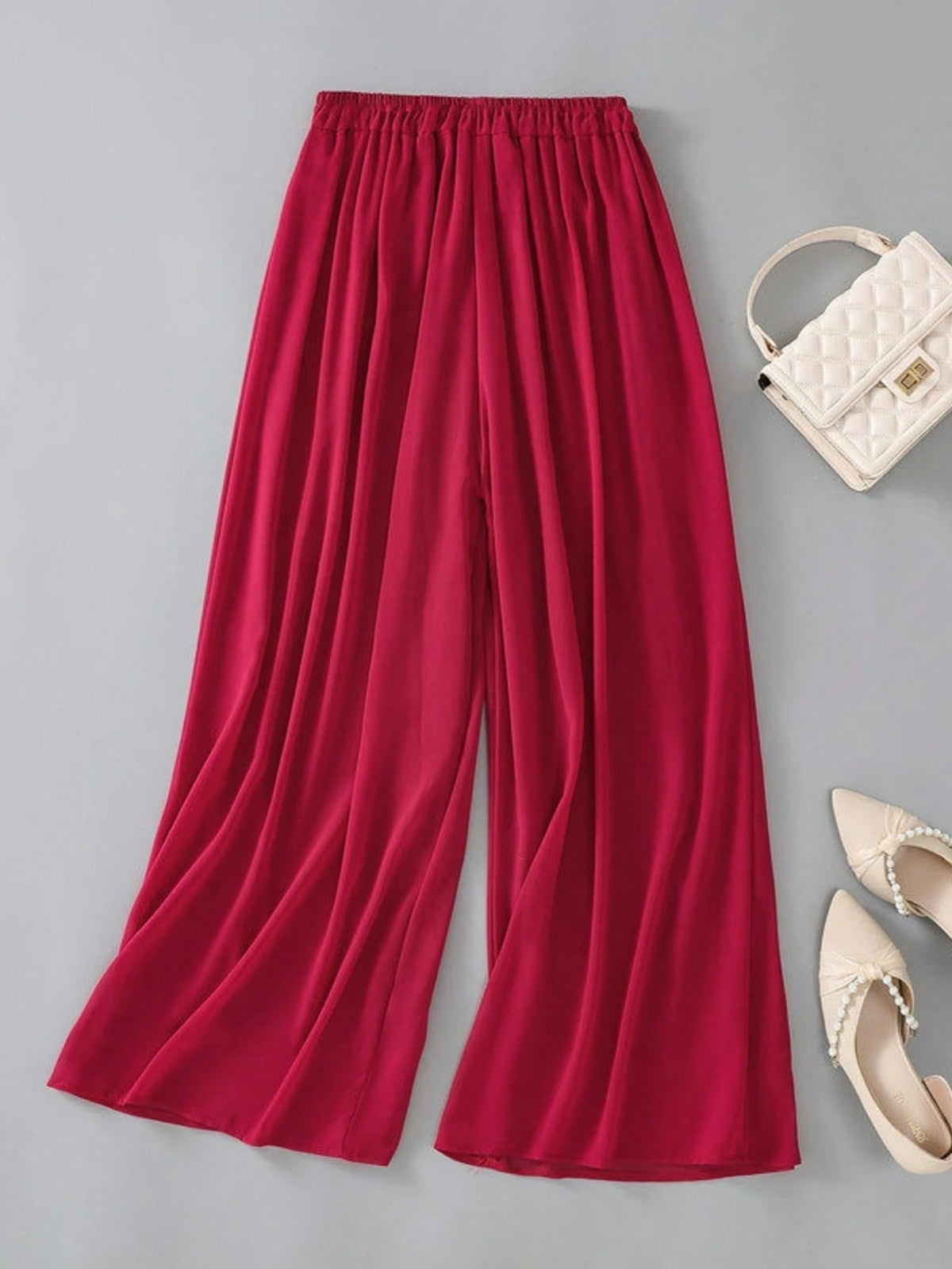 Women's Solid Color Sheer Chiffon Casual Loose High Waist Wide Leg Pants, Suitable For Spring/Summer White