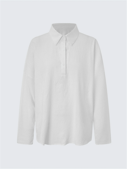 Women's Solid Color Shirt, Casual Long Sleeve Bishop Sleeve Collared Blouse, Regular Buttoned Closure White Spring, Office Siren