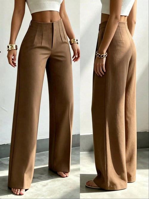 Women's Solid Color Wide Leg Straight Business Pants, Minimalist Casual Premium Feel, Versatile Commuter Long Pants For Multiple Occasions