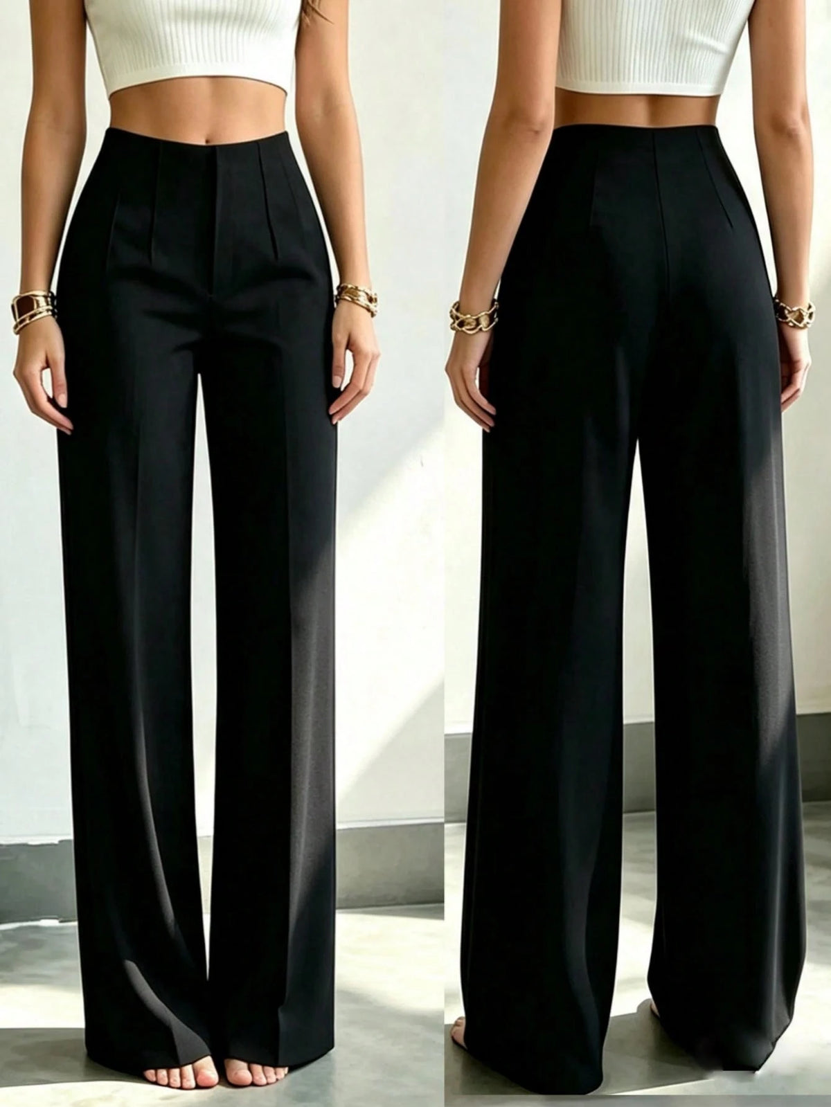 Women's Solid Color Wide Leg Straight Business Pants, Minimalist Casual Premium Feel, Versatile Commuter Long Pants For Multiple Occasions
