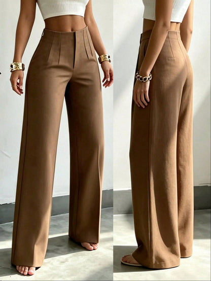 Women's Solid Color Wide Leg Straight Business Pants, Minimalist Casual Premium Feel, Versatile Commuter Long Pants For Multiple Occasions