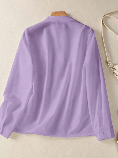 Women's Solid V Neck Button Down Shirt, Long Sleeve Casual Elegant Blouse With Pocket, Daily, Holiday, Travel, Spring Summer Fall Winter Essential