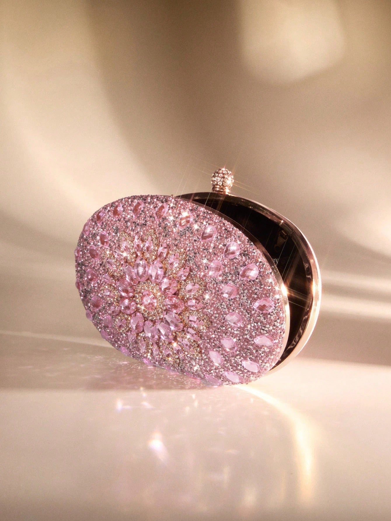 Women's Sparkly Rhinestone Oval Clutch Purse, Luxury Evening Handbag With Gold Chain, Elegant Bridal Bag For Wedding Party Formal Events
