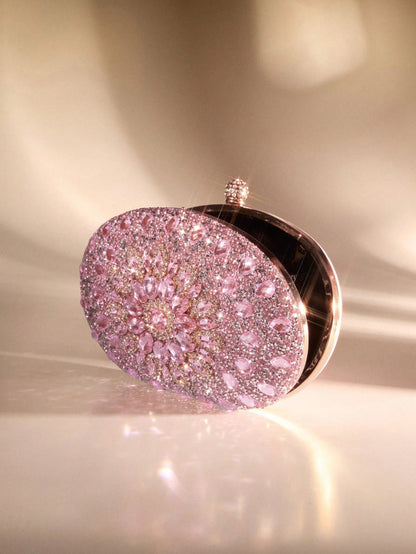 Women's Sparkly Rhinestone Oval Clutch Purse, Luxury Evening Handbag With Gold Chain, Elegant Bridal Bag For Wedding Party Formal Events