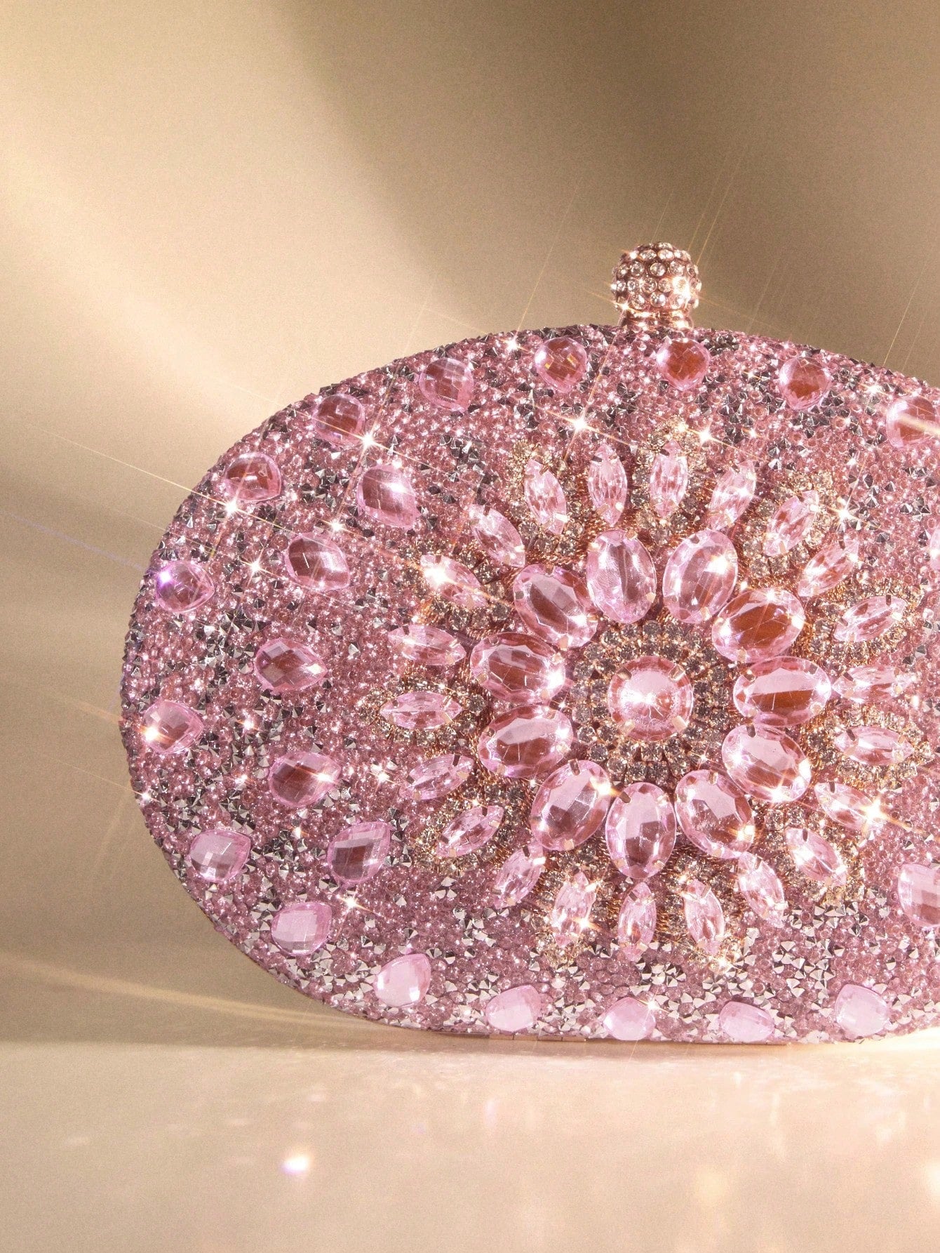 Women's Sparkly Rhinestone Oval Clutch Purse, Luxury Evening Handbag With Gold Chain, Elegant Bridal Bag For Wedding Party Formal Events