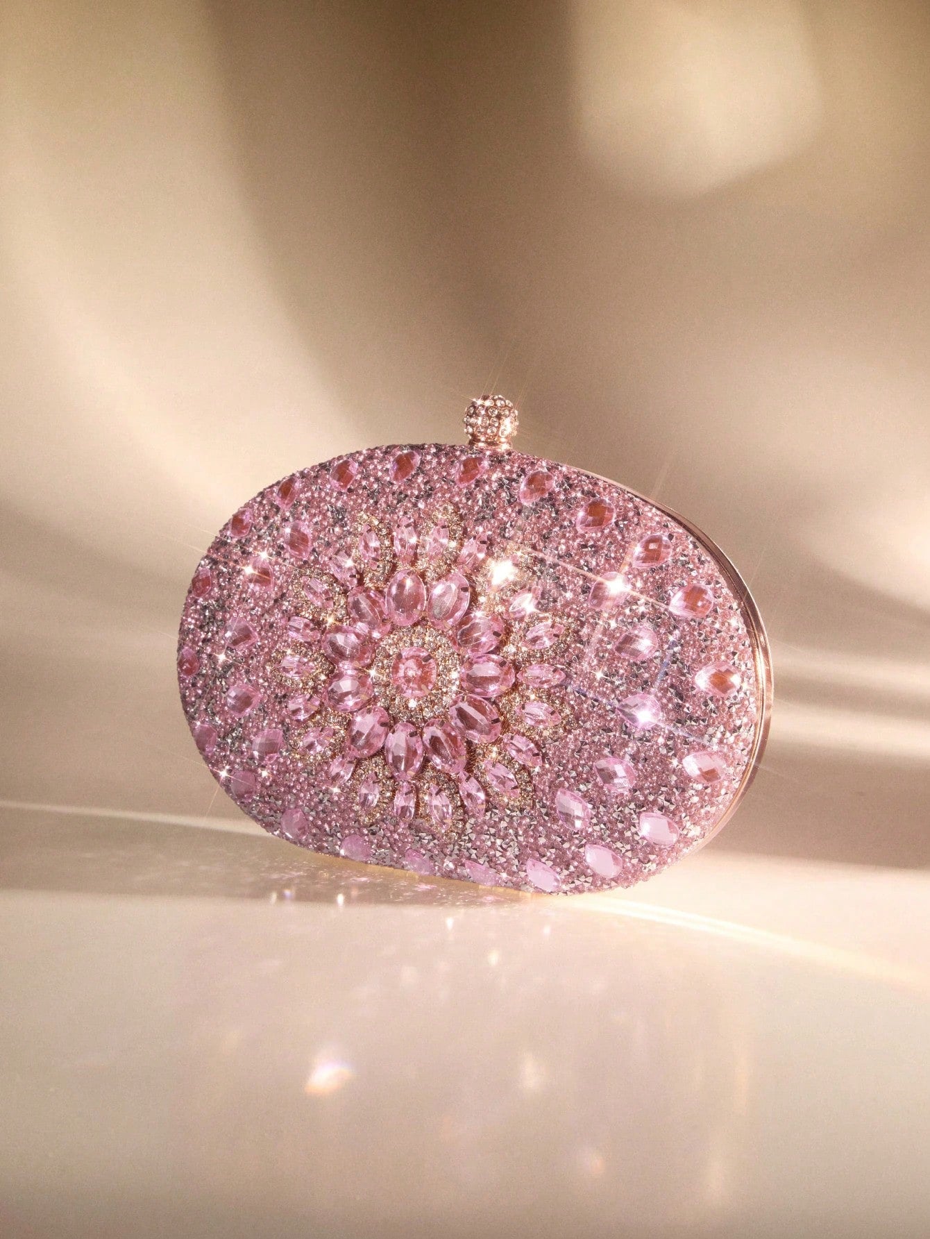 Women's Sparkly Rhinestone Oval Clutch Purse, Luxury Evening Handbag With Gold Chain, Elegant Bridal Bag For Wedding Party Formal Events
